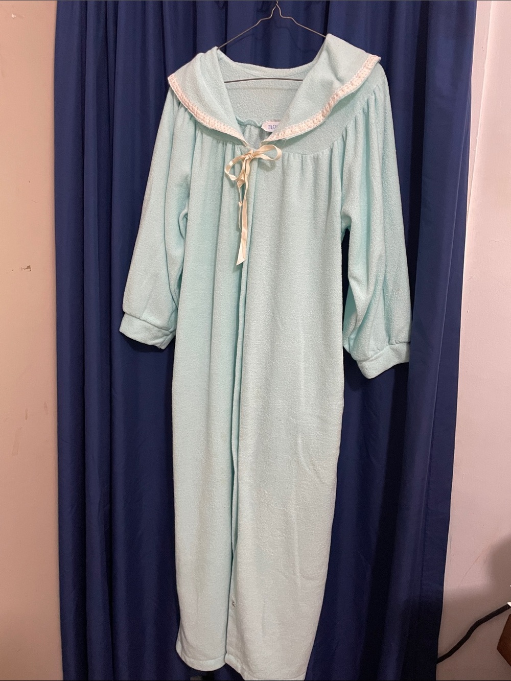 Vintage TARA Mint Green Fleece Nightgown Sailor Collar